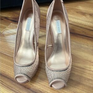Nine West Cream Rhinestone Embellished Heels